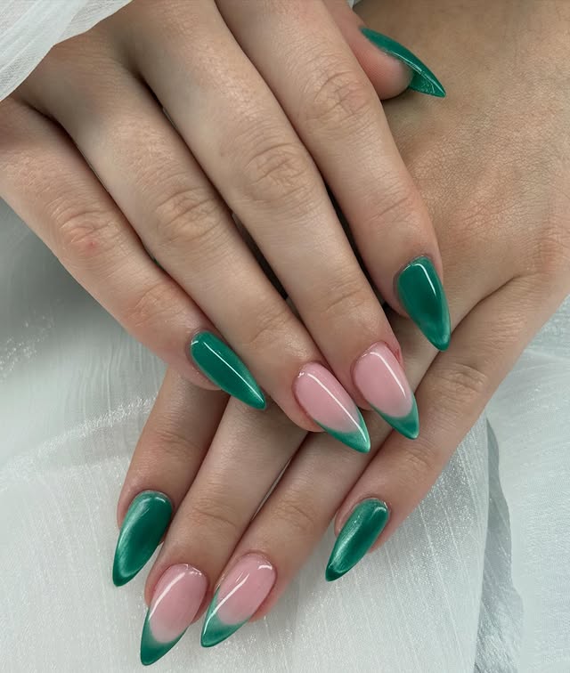 Detailed nail art on shaped nails at X Nails in Sherman Oaks